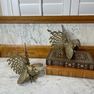 1940's Pair of Large Brass Fighting Roosters